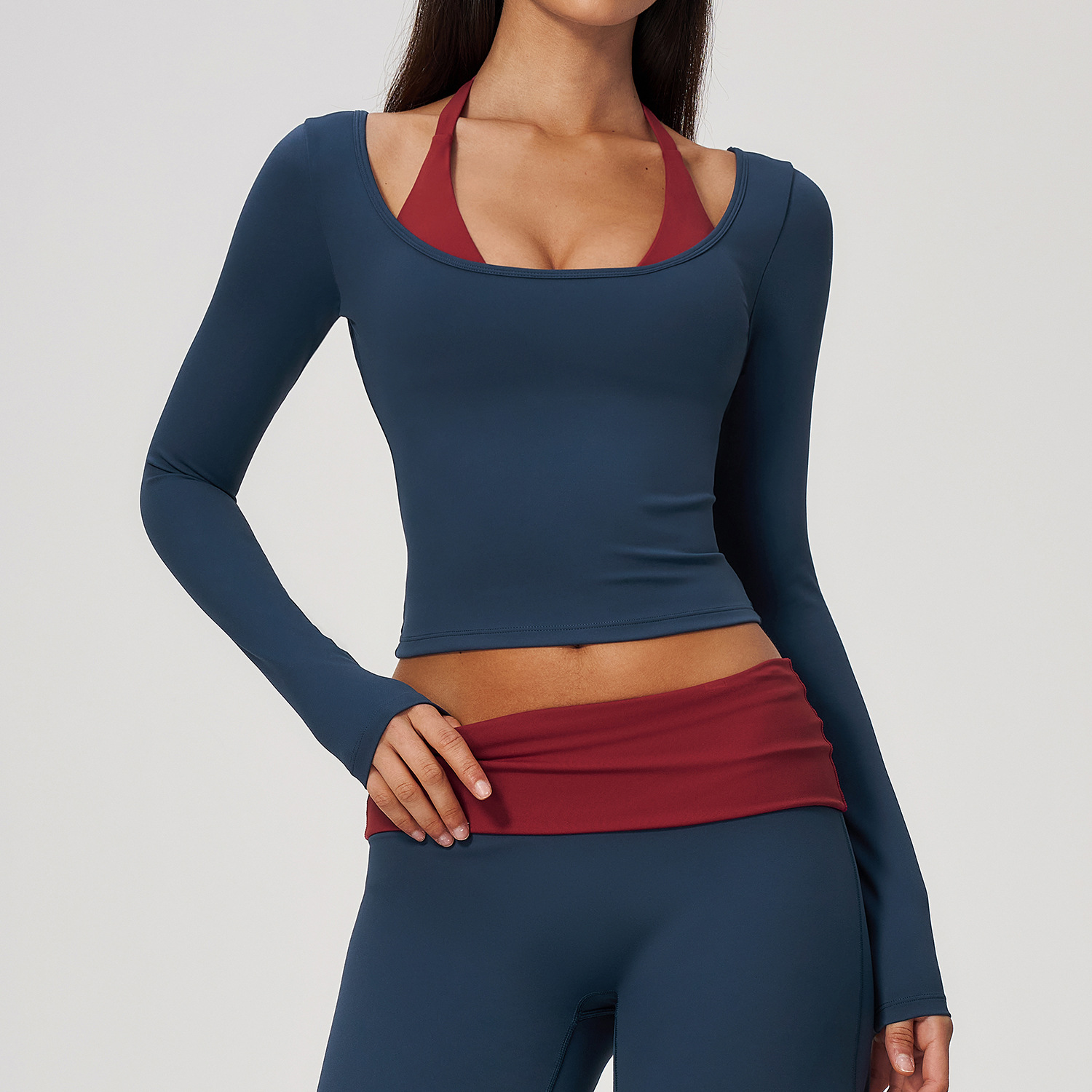 Crop Top Crochet - 2-in-1 Fake Two Piece Halter Yoga-Top
