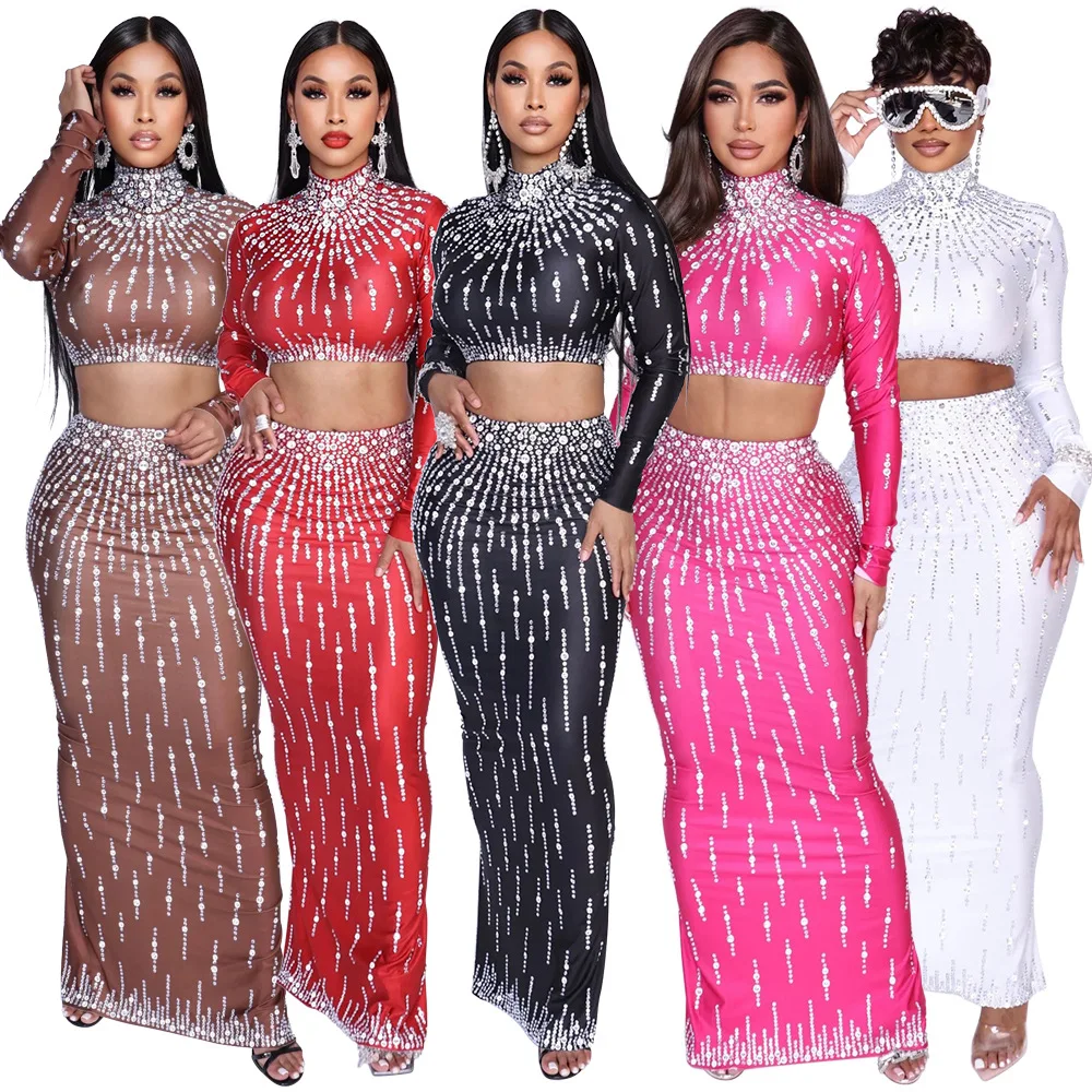 Frauen Set Straße Langarm Prin – Crop Top Crochet Bewertung und Preis